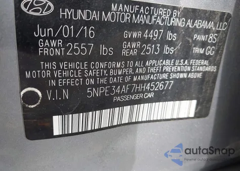 2017 Hyundai Sonata Sport z USA, uszkodzony, nr VIN 5NPE34AF7HH452677